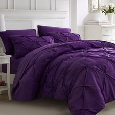 Queen Size 7 Piece Purple Pintuck Comforter Set with Sheets, Bedding Set
