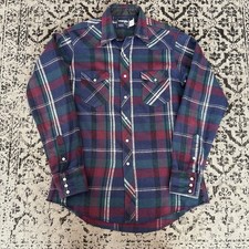 Vintage Wrangler Shirt Mens Plaid Pearl Snap Western Cowboy 90  s 16 1/2-36