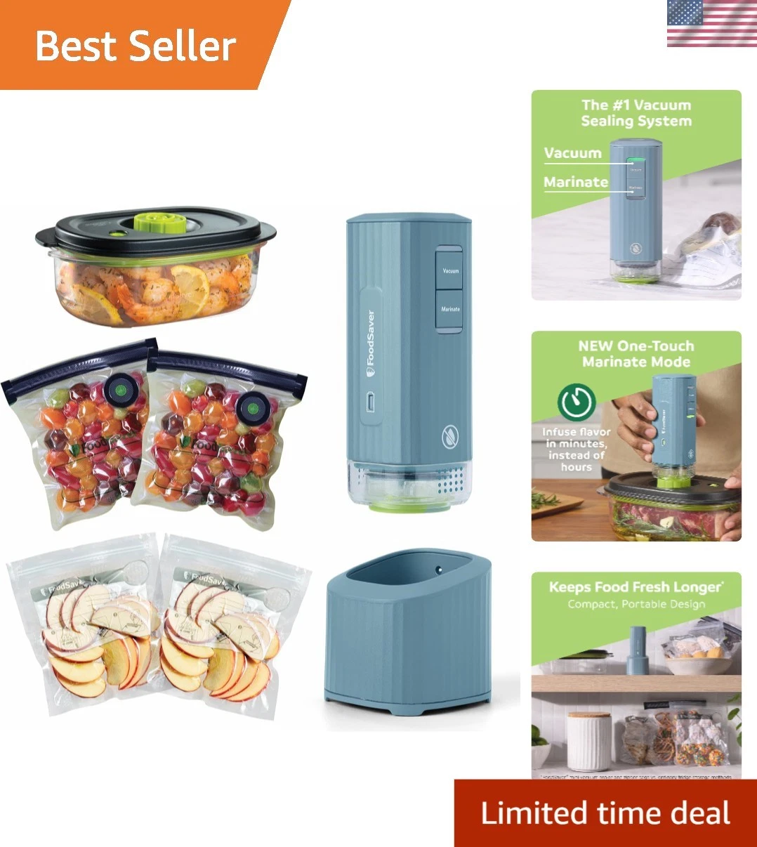 Cordless Mini Vacuum Sealer with Charging Dock & 4 Bags - Perfect for Meal Prep