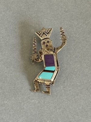 Apache Ghost Dancer Sterling Silver Stone  Inlayed Pin. 1 1/2 