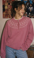 Vintage 1990 style Blair Women's Pink White Knit Pullover Sweater 1/4 Zip.