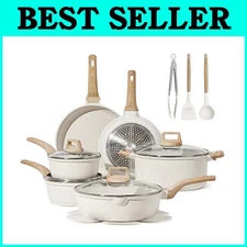 Non Stick Pots and Pans Set 16 Piece White Granite Cookware