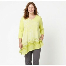 H by Halston Yellow V Neck Asymmetric Hem Layered Tunic Large