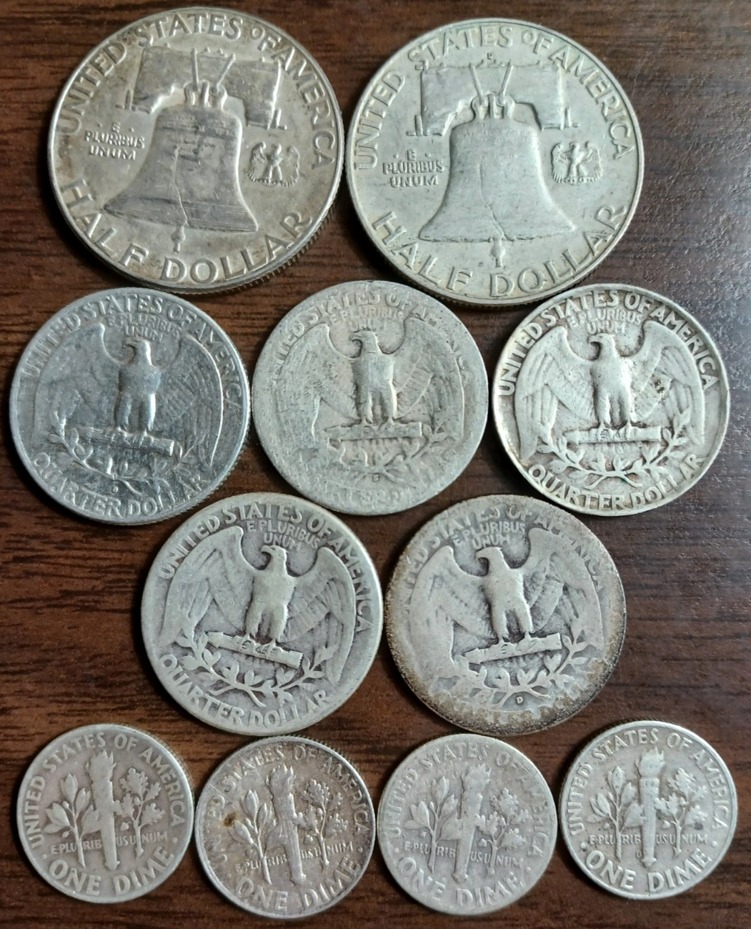 2oz+ - 90% Silver - 2 Halves + 5 Quarters + 4 Dimes-SEE DESC for Weight - Lot A