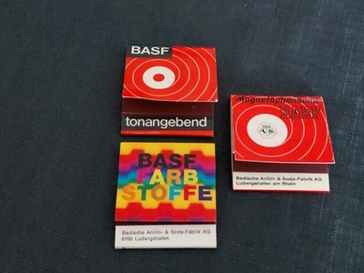 3 Streichholzheftchen, BASF,  Magnetophonband, Tonband, 6700 Ludwigshafen 