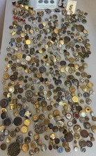 Huge Lot Antique Vintage Buttons ALL MIXED METAL Brass Military Picture Uniform