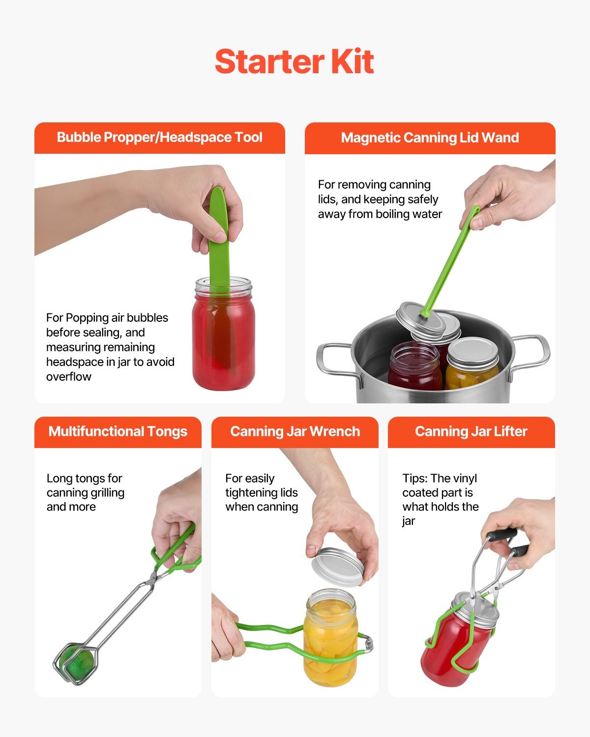 VEVOR Canning Supplies Starter Kit, 9 Pieces Stainless Steel Water Bath Canning