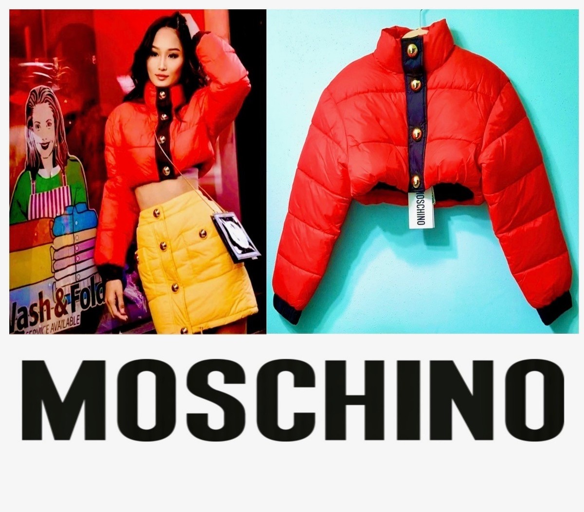 New Tag Moschino H&M Red Black Crop Puffer Coat 2 4 6 Jacket 