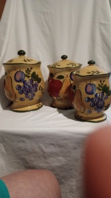 Home Trends Granada Canister Set Of 3 Vintage Apple Pear Grapes & Plum