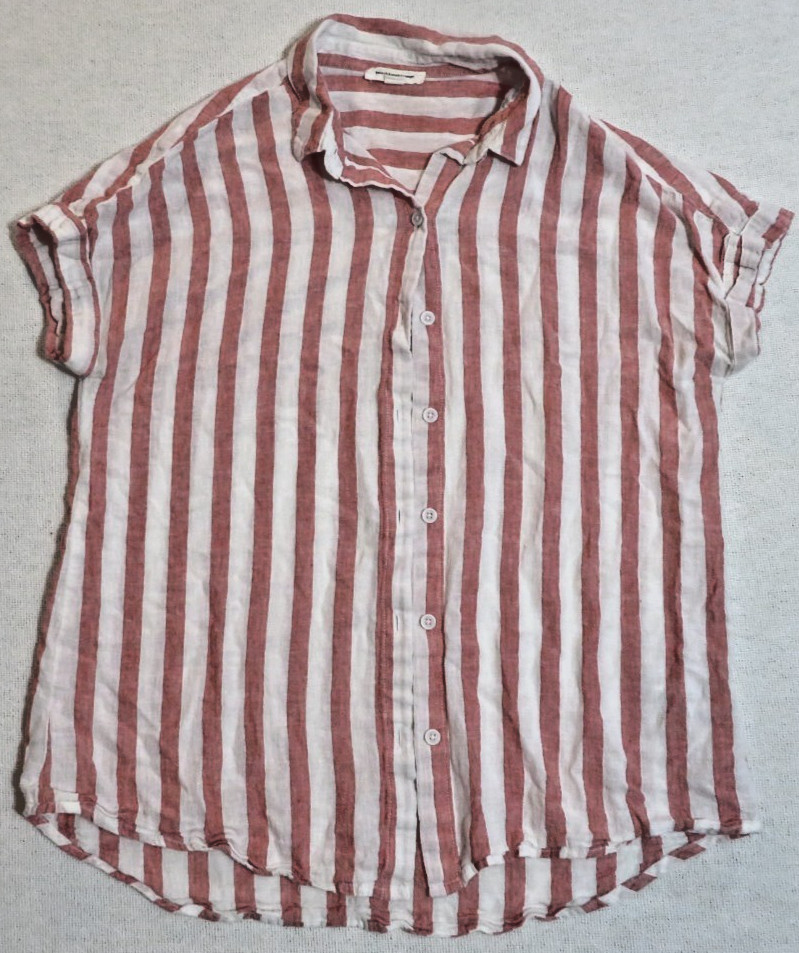Shirt Red & White Striped Short Sleeve Women's M By Beachlunchlounge Collection