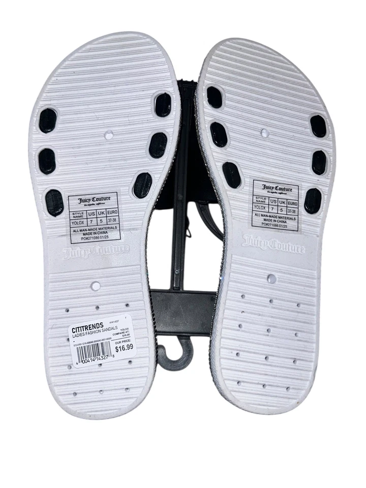 NUEVAS Sandalias Juicy Couture Negras Yolox Estrás Lazo Mujeres 7 Negro Blanco Slides Foto 2 de 2