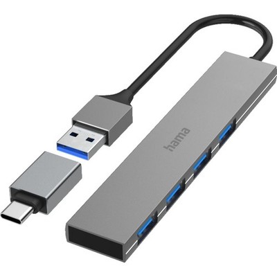 Hama 4 Ports USB-Hub Grau 0.15 m