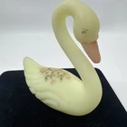 Vintage Fenton Custard Green Uranium Glass Swan Hand Painted &Signed Original #2