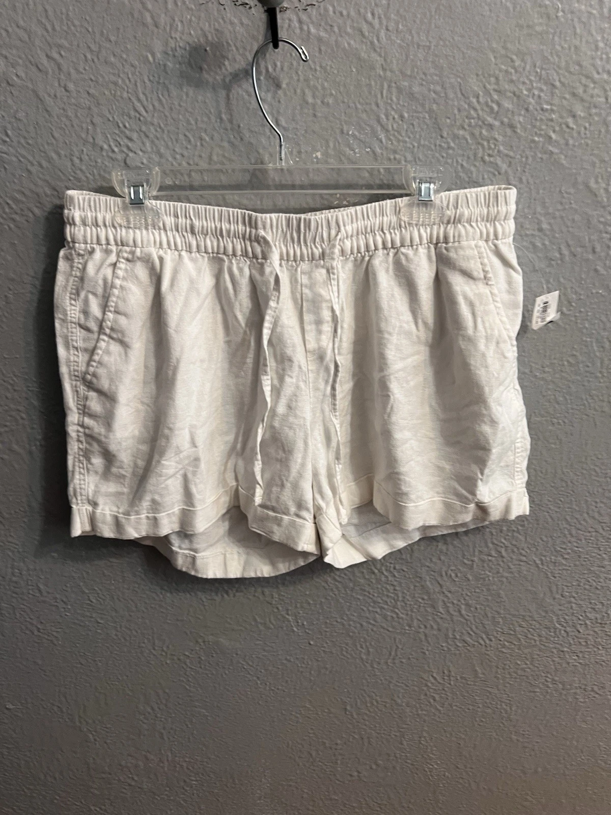 Old Navy Women's Linen Blend Size Large Shorts White Drawstring Elastic