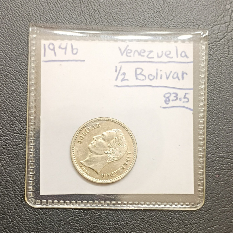 Venezuela 1946 1/2 Bolivar Silver Coin KM#38.5 0.835 Bolivar Portrait