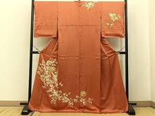 Japanese Kimono Embroidery Snowflake Flower Gold Color Long Lenghes Pure Silk