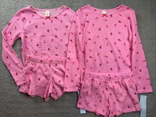 2x Cat  Jack Sleepwear Girls Youth XL 14 Pink Christmas Waffle Knit Pajama Set