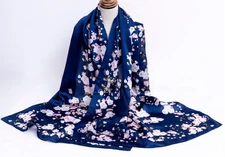 100% Silk mulberry Scarf Women shawl Wrap neckerchief  floral navy blue MY135