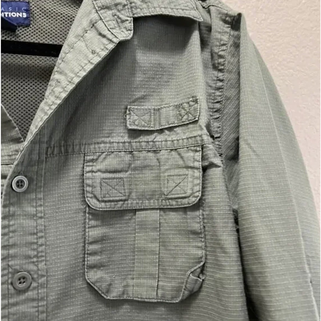 Basic Editions Olive Green Collared Button Up Lon… - image 2