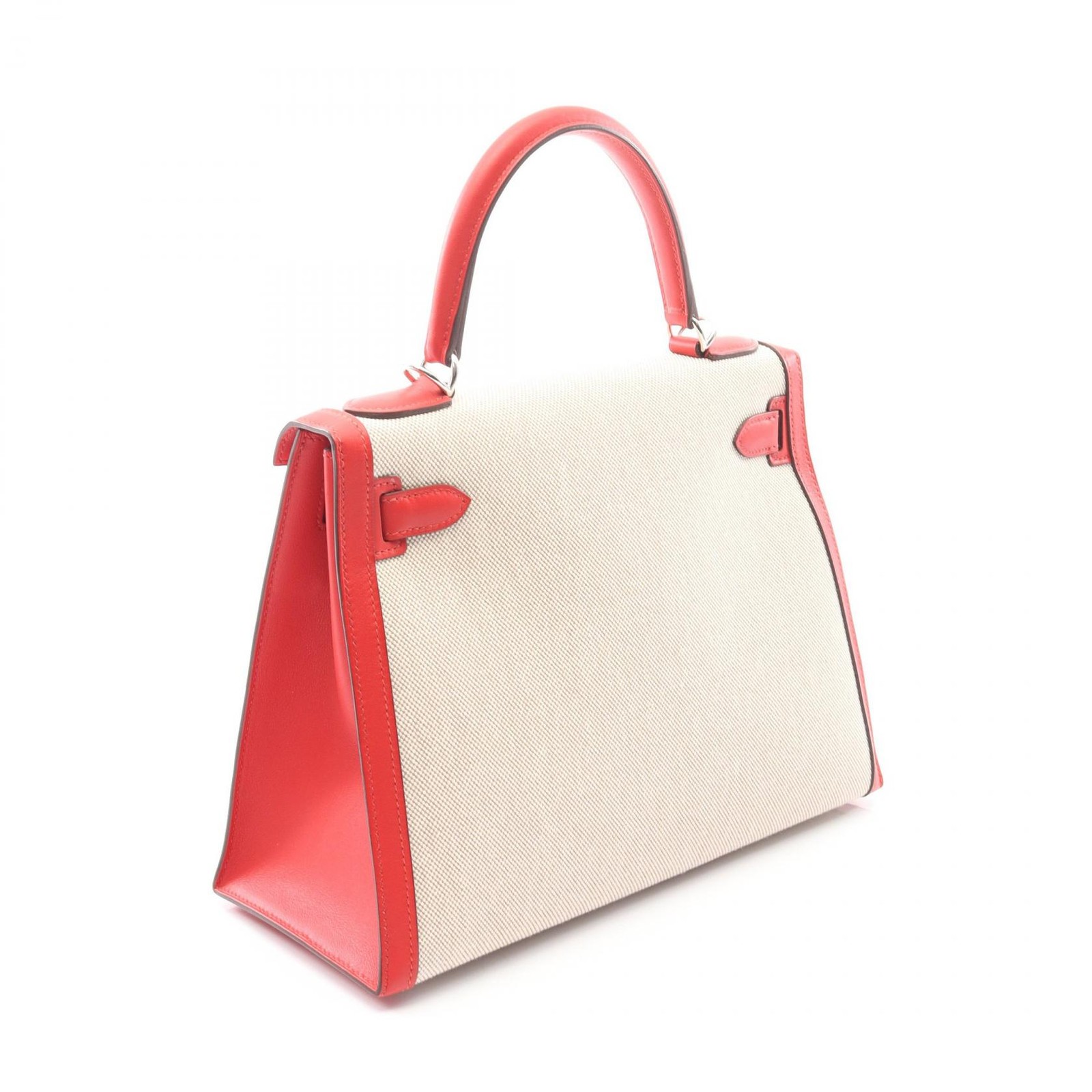 HERMES Kelly 28 shoulder Handbag D Toile H canvas Swift Ecru rouge coeur SHW thumbnail 2