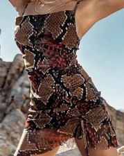 PRETTYLITTLETHING Women's Sleeveless Y2K Style Snake Print Dress Size 6