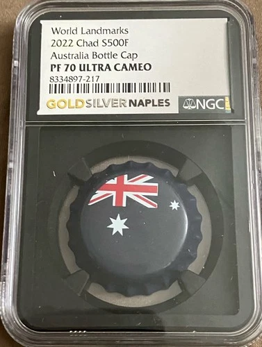 2022 Australia Silver Bottle Cap Chad S500F NGC PF70 Ultra Cameo World Landmarks