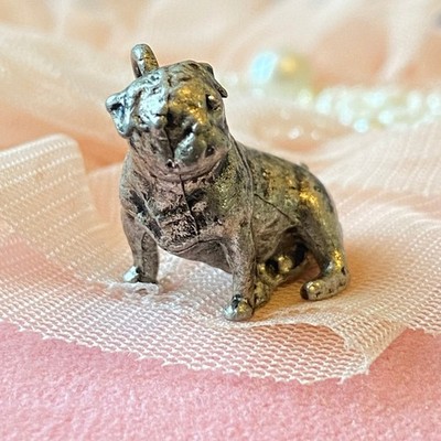 Vintage Sterling Silver Bulldog Pug Charm Pendant CN Mark Small Collectible