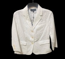 NWT Talbots Women s White Eyelet Blazer Jacket Sz 4P Cotton