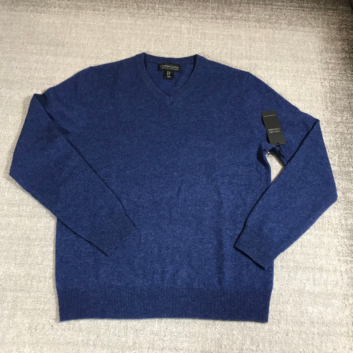 New Christian Lacroix Sweater Mens Medium Pullover Cashmere Blue