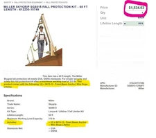 MILLER SG8815-12/60FT SKYGRIP™ HORIZONTAL LIFELINE KIT NEW IN BOX  [A6FL] 