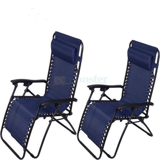 1 Pair blue Zero Gravity Lounge Chairs Recliner Outdoor Beach Patio