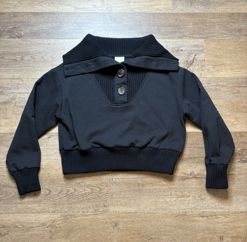 Varley Milan Sweatshirt Black Button Cowl Neck Pullover Women's M Medium