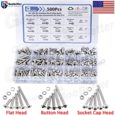 Button Head/Flat/Socket Cap Head Bolts Screws Hex-Key With Nuts Stainless Steel