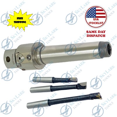 1.5'' ADJUSTABLE BORING HEAD WITH MT3 Shank & Carbide Boring Bars 3pcs
