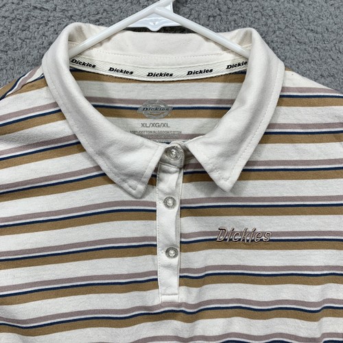 Dickies Polo Shirt Youth/Juniors XL 3 Buttons Mustard White Stripe Logo - Picture 2 of 11
