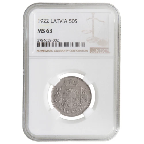 Coin in NGC slab "50 santimu 1922, Latvia, MS 63"