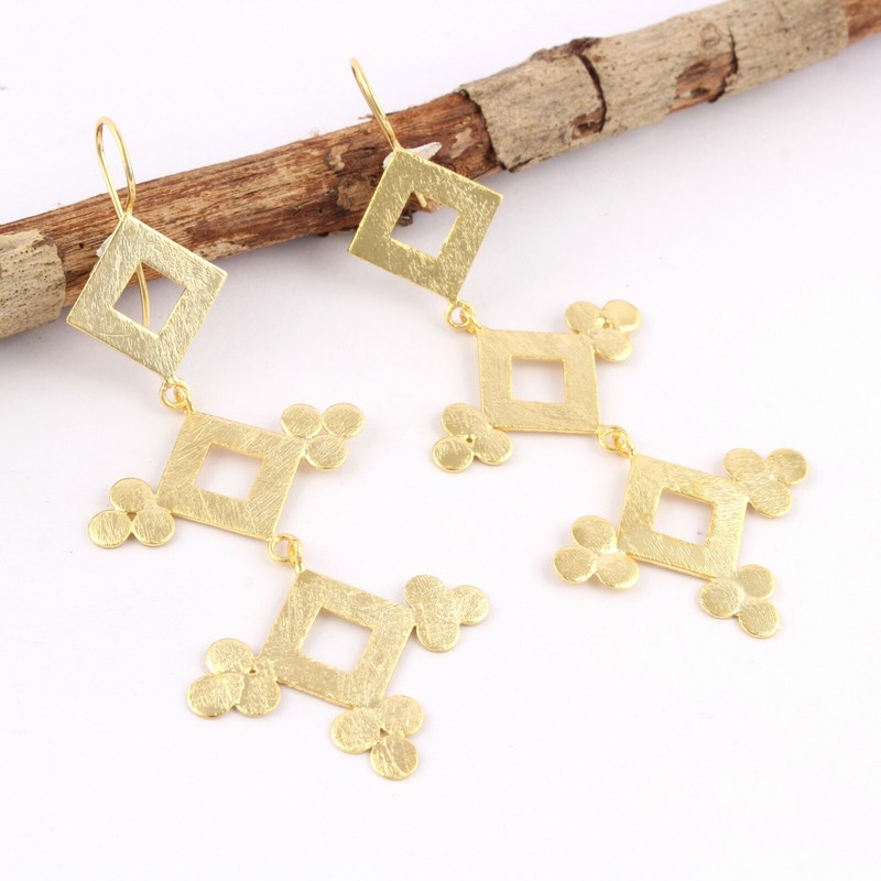 Well Finished Matte Finish Yellow Gold Plated Drop Dangle Handmade Earrings - Product main view