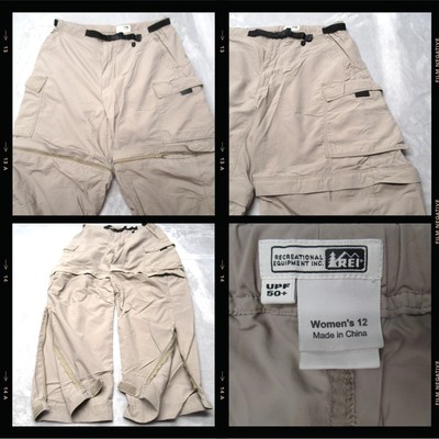 REI Pants Sahara Womens 12 Tan Convertible Lightweight Rain UPF 50 Hiking Cargo