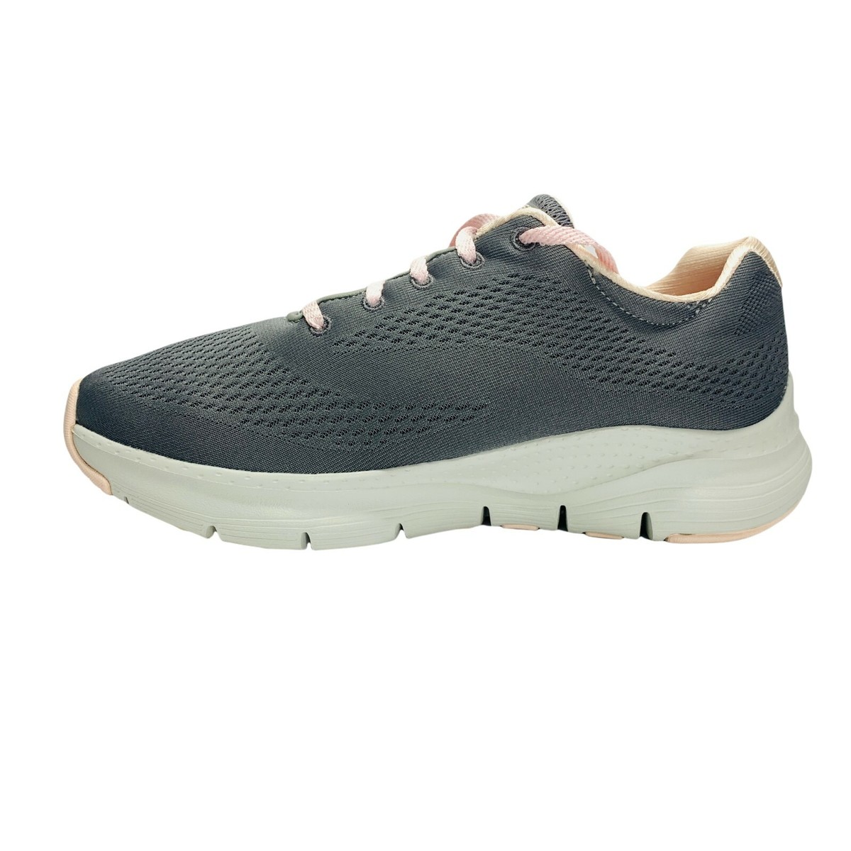 ✴︎t✴︎ Skechers Womens Arch Fit 149057 Gray Pink Lace Up Low Top Sneakers