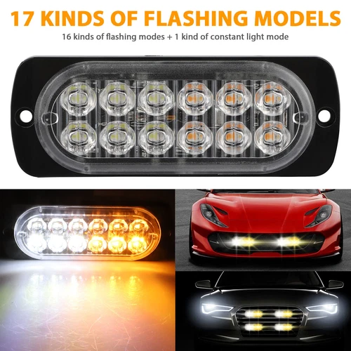 Barra de luz estroboscópica LED intermitente de advertencia de peligro ámbar/blanco 4 piezas 12 LED - Imagen 6 de 10