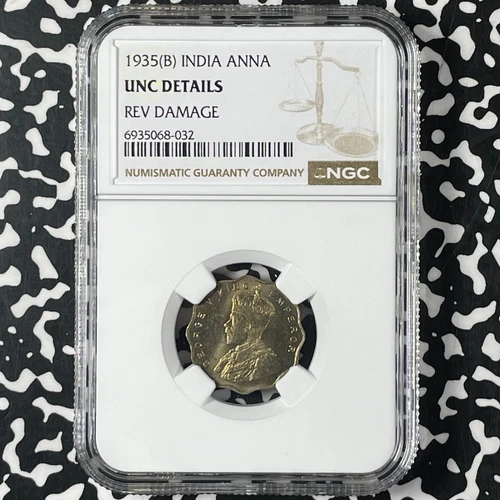 1935 India 1 Anna NGC Reverse Damage-UNC Details Lot#G9963