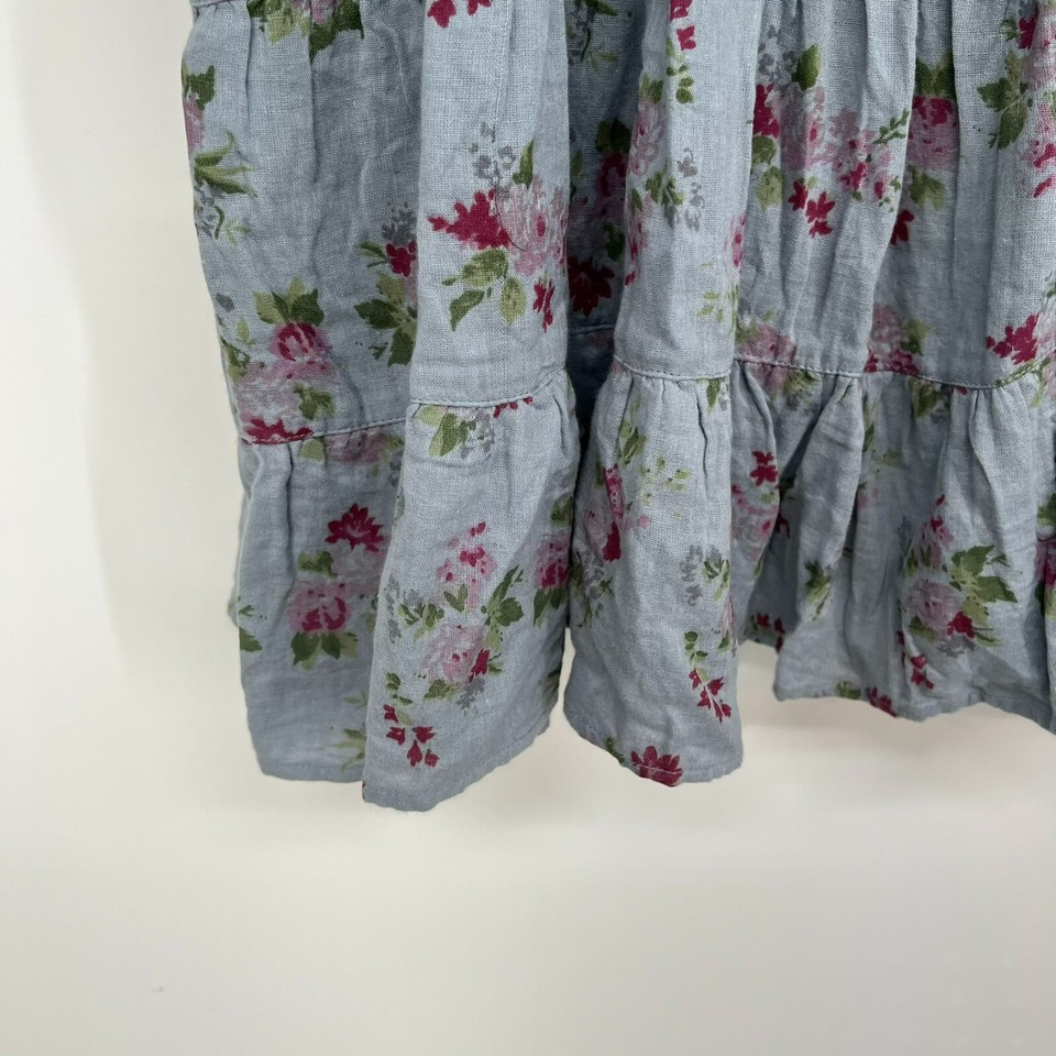 Paper Lace Tunic Top Womens 1X Blue Floral Floral Tiered Button Front