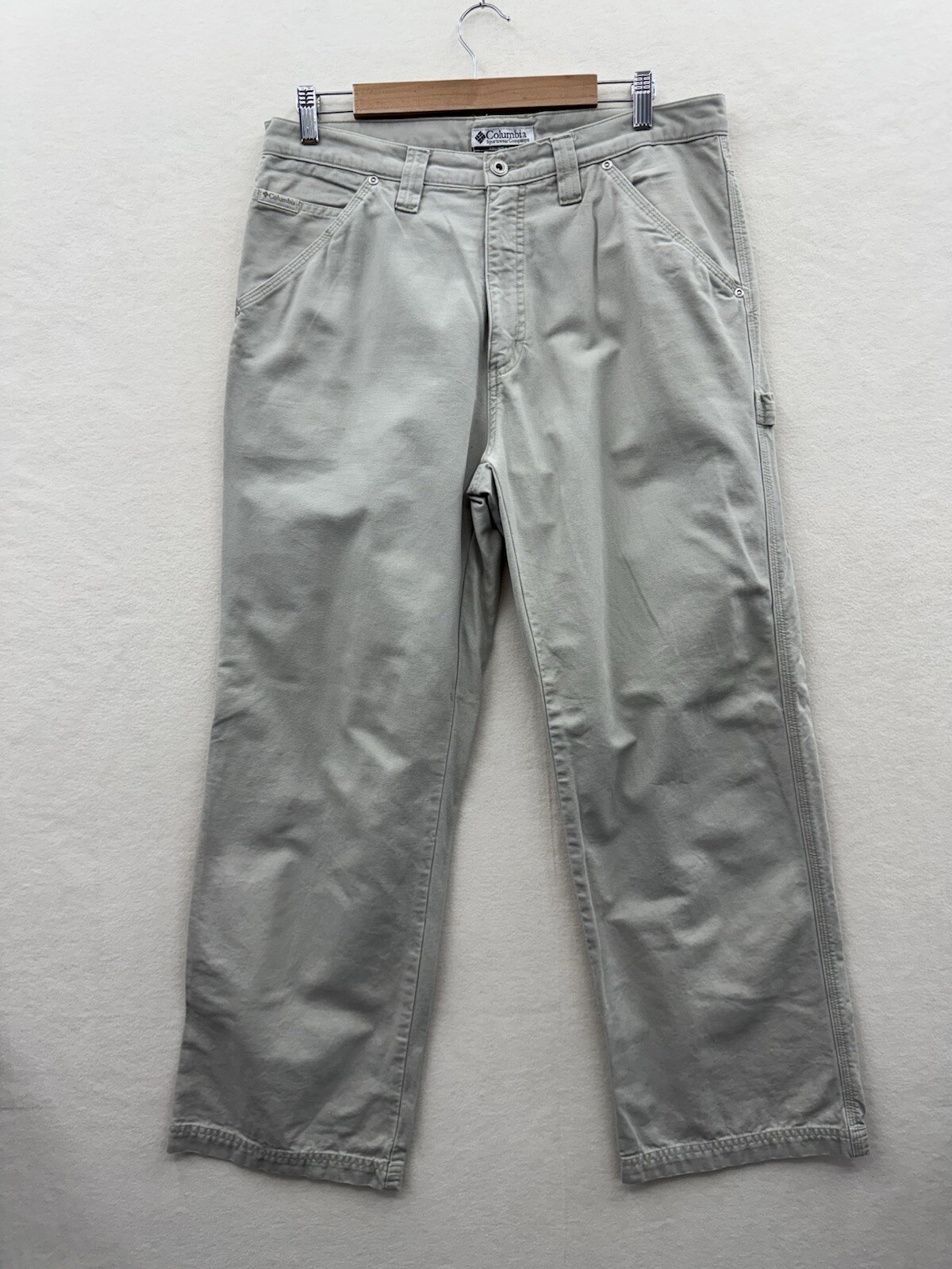 Columbia Mens 33 Canvas Carpenter Pants Zip Pocket Beige