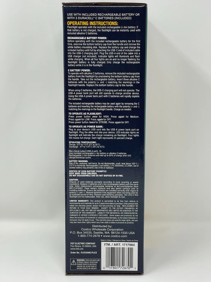 Feit Electric 3,000 Lumen LED Flash Light with Rechargeable Batteries Power Bank - Image 4 of 4