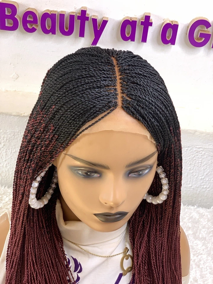 Peluca trenzada de cierre de 2" por 4" peluca trenzada hecha a mano Ombré torcida Foto 4 de 4