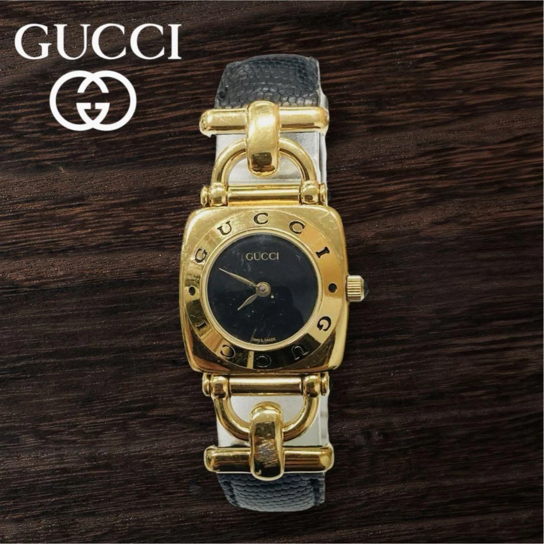 Montre Femme Gucci 6300L Cadran Noir Batterie Remplacée Ceinture Spécification