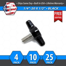 1/4"-20 x 1/2" Thumb Screw Stainless Steel - Black Tee / Wing Knob - USA