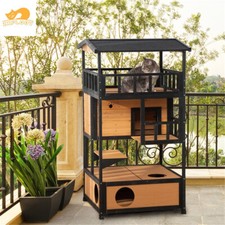Ultimate Wooden Cat House with Multiple Entrances  Easy Clean Roof