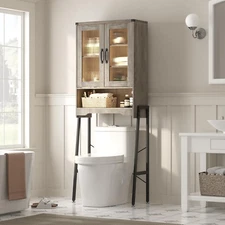 Over the Toilet Storage Cabinet with Tempered Glass Doors and Adjustable Shelf,