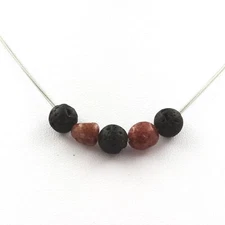 Stones And Minéraux. Necklace Beads Lava 0 5/16in+ Ruby From Brazil Chain Steel